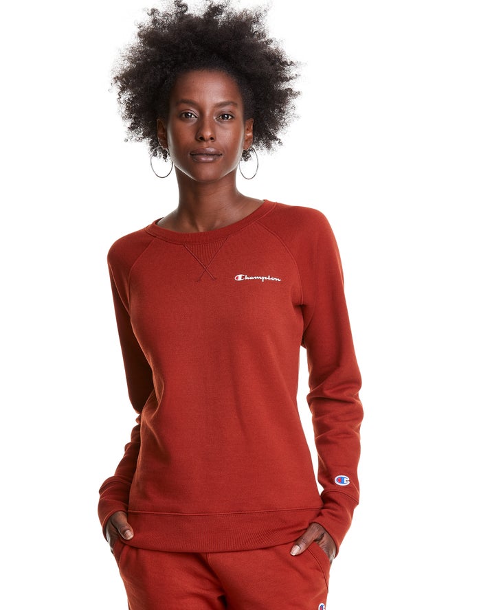 Champion Sweatshirt Dames - Bruin - Powerblend Fleece Classic Crew Script Logo ( 394586-KDP )